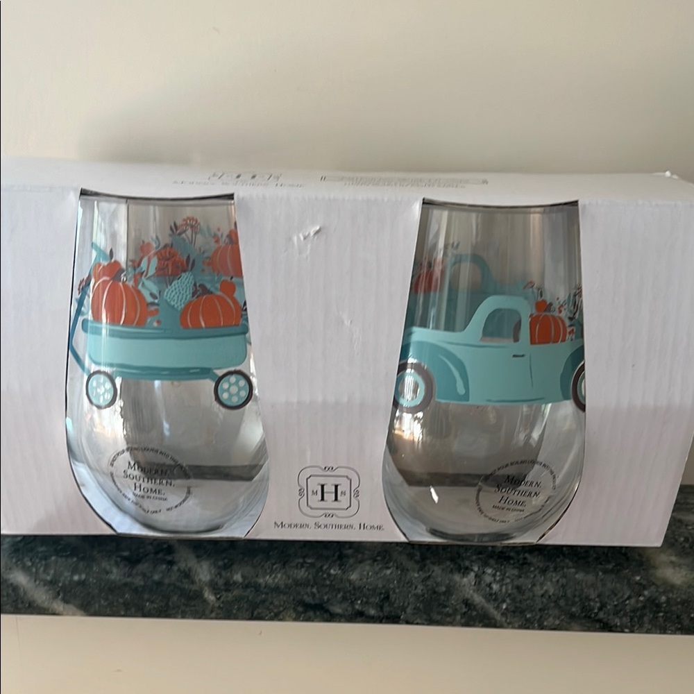Set of Two Autumn Themed Glasses